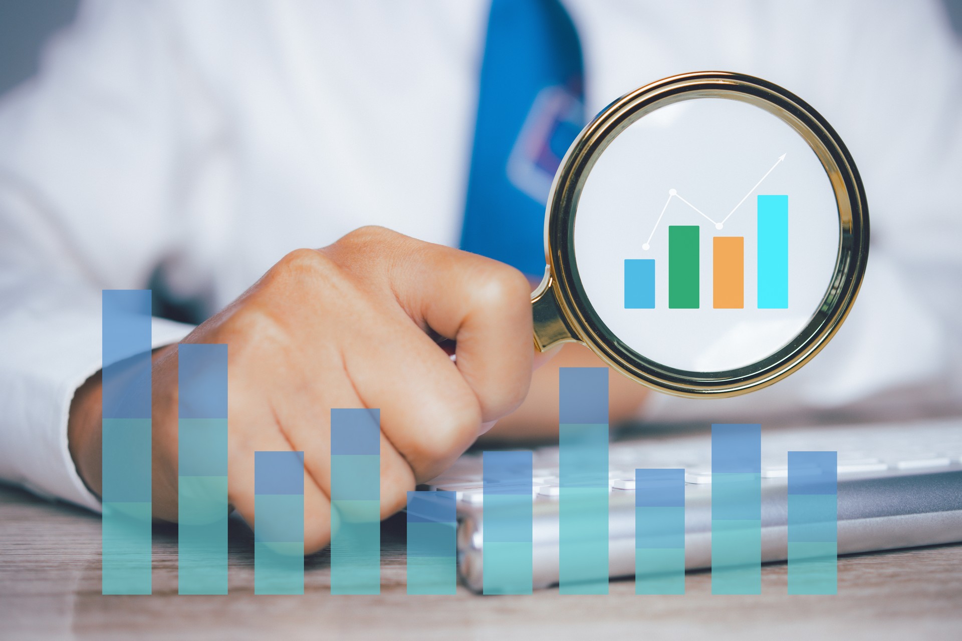 Businessman using magnifying glass searching data goal business success strategy chart target and planning Stock market, Business growth. Stock market graph financial profit stock market development. Businessman using magnifying glass searching data goal business success strategy chart target and planning Stock market, Business growth. Stock market graph financial profit stock market development.
